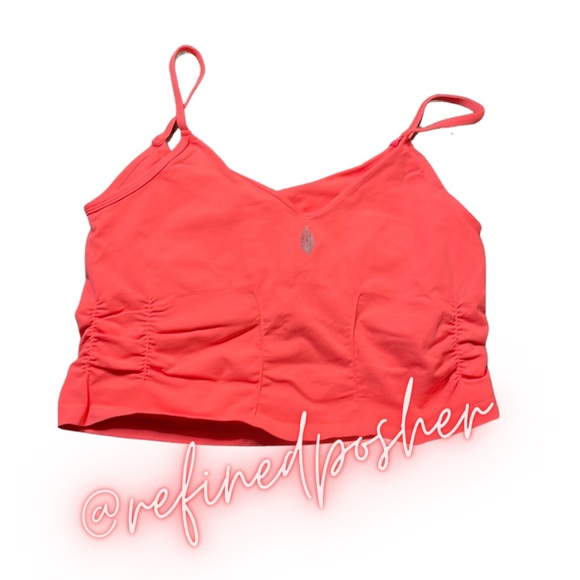 Free People Movement Good Karma Ruched Top Neon Coral XL NEW with logo - Picture 3 of 4